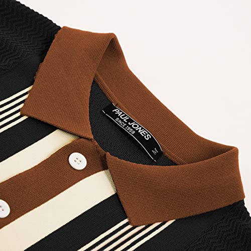 PJ PAUL JONES Men's Vintage Stripe Knit Polo Shirts Short Sleeve Stylish Button Down Cardigan Sweater4