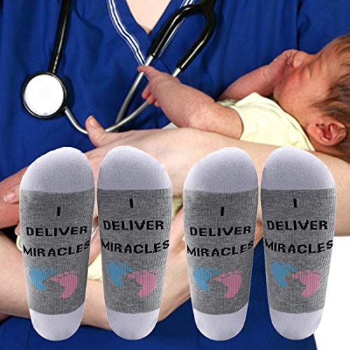 LEVLO Doula Gift for OBGYN Doctor Midwife I Deliver Miracles Cotton Socks Appreciation Gift for OBGYN Midwife (2 pairs/set)4