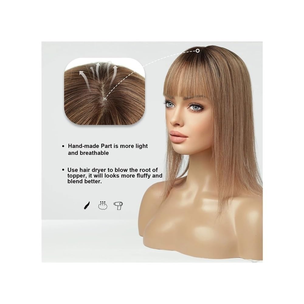 3"x5" pelucas de cabello humano con flequillo, base de seda, piezas de clip, pelo liso para mujeres, extensión de cabello agrega volumen al cabello (marrón oscuro oscuro)