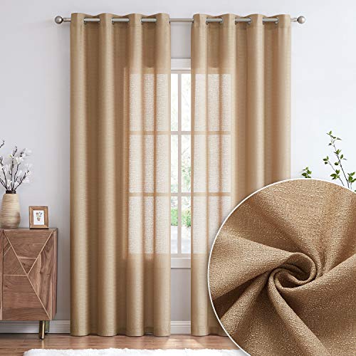 July Joy Leinenstrukturierte Sichtschutzvorhänge für Schlafzimmer, halblicht-Filterung für Wohnzimmer, solides lässiges Gewebe, Fenstervorhänge mit Ösen, 213,4 cm lang, 2 Paneele, Taupe Cover