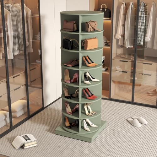 Image of HKLYRHIMO Rotating Storage Rack-American Design White-7-Tier Spinning Storage Rack,Free Standing 360 Revolving Shoe Organizer-for Bedroom,Livingroom,Hallway. (Green,7-Tier with Base)