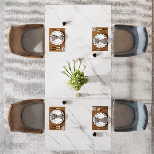 Tribesigns Moderner Esstisch 160 x 80 cm für 4–6 Personen, Küchentisch mit Kunstmarmor Tischplatte, Stabiler Metallrahmen, Weiß und Gold