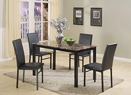 Roundhill Furniture 5 Piece Citico Metal Dinette Set with Laminated Faux Marble Top