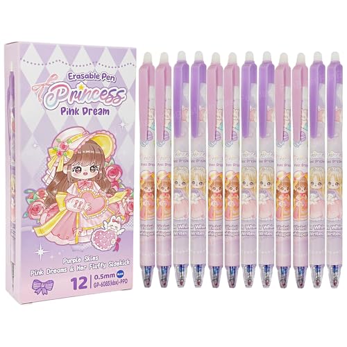 Image of FunBlast Erasable Gel Pens - Princess Pink Dream 12 Pcs of Gel Pen with Magic Eraser, Kawaii Gel Pens, Lightweight Gel Pen with Comfortable Grip, Stationery for School & Office - Blue Ink