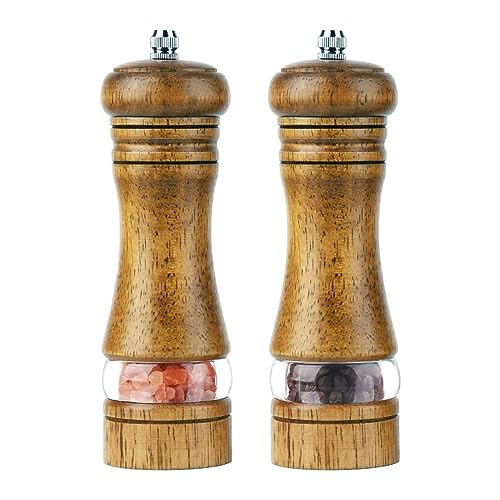 Ausbond Pepper Mill Sets Wooden 2pcs 165mm. Premium Oak Wooden Pepper Mill. Manual Pepper Mills Grinders Wood Adjustable Ceramic Grinding Core