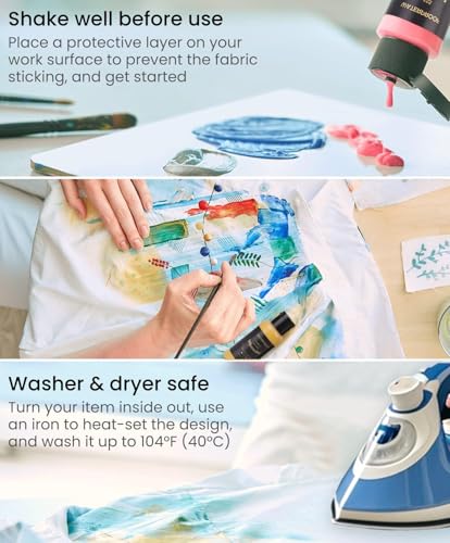 Colorful FABRIC PAINT SET For Clothes, With 6 Brushes,1 Palette, 14 Colors Permanent Child Safe & Non- Toxic Fabric Paint Kit thumb #3