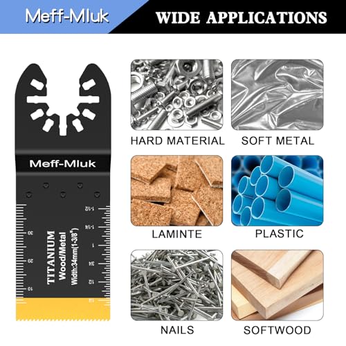 Meff-Mluk 15PCS Titanium Oscillating Saw Blades Metal Cutting, Universal Multi Tool Blade Kits for Soft Metal Nails Hard Material and Wood Plastic, Multitool Blades Fit Dewalt Bosch Milwaukee Ryobi 5 Meff-Mluk 15PCS Titanium Oscillating Saw Blades Metal Cutting, Universal Multi Tool Blade Kits for Soft Metal Nails Hard Material and Wood Plastic, Multitool Blades Fit Dewalt Bosch Milwaukee Ryobi - Image 5