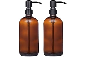 2 Pack Thick Amber Glass Pint Mason Jar Soap Dispenser with Matte...
