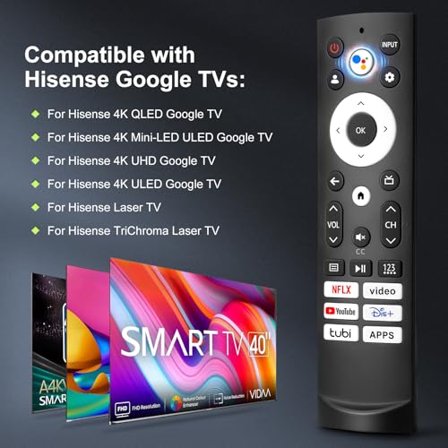 Image of Only for Hisense Google Smart TV Voice Remote Replacement 4K QLED UHD Mini-LED Quantum ULED Series Remotes Control - 1 Year Warranty