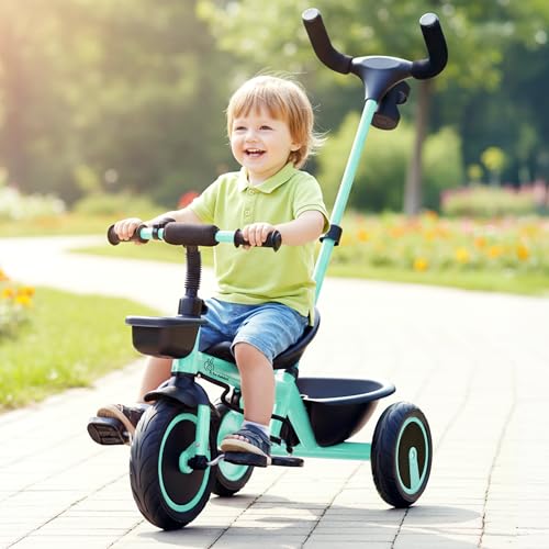 Image of R for Rabbit Tiny Toes R20 Plus Tricycle for Kids with Rubber Wheels, Adjustable Parental Control, Front & Rear Storage Basket | Baby Trike Cycle for 2 to 5 Year, Upto 25 Kgs Boy & Girl (Aqua Blue)