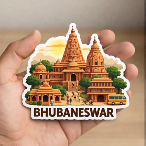 Image of Naxon Bhubaneswar City Theme Souvenir Wooden Fridge Magnet | Lingaraj Temple Odisha Landmark Design 3x3 Inch Refrigerator Magnet for Kitchen & Home Decor | Travel Gift Bhubaneswar | Pack of 1