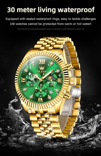 Image of OLEVS Mens Watches Chronograph Luxury Dress Moon Phase Quartz Stainless Steel Waterproof Luminous Business Calendar Wrist Watch