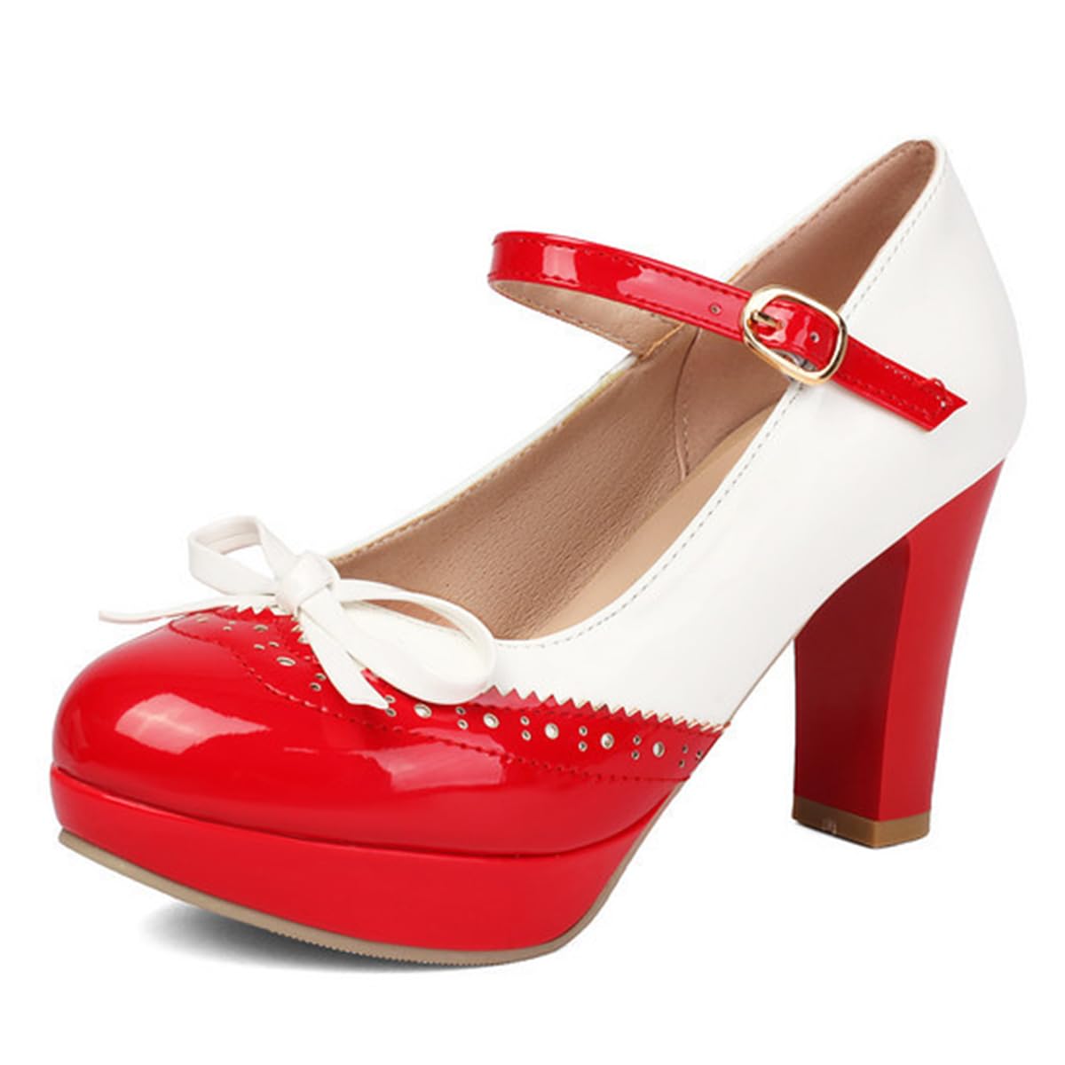 Décolleté Vernice Bicolore Donna Fiocco Punta Mary Jane