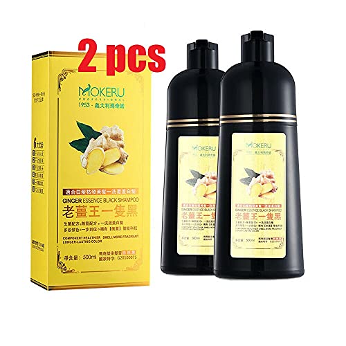 2Pcs Mokeru Permanent Instant Fast Hair Dye Color Shampoo Natural Ginger Essence,Ginger Herbal Instant Black Shampoo fr White Hair Coloring 500ml