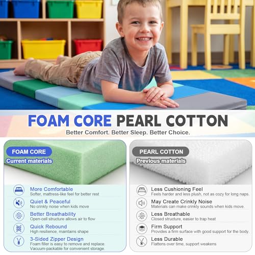Image of Wesiti Kid Nap Mats for Preschool Daycare Folding Mat | Foldable 3 Section, 1 Inch Thick, Sleeping Rest Mats for Toddler, Kindergarten Classroom, Back to School Supplies