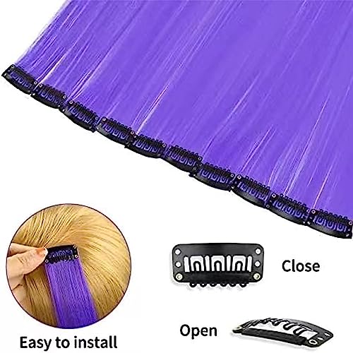 10 Pcs Purple Hair Extensions Colorful Clip In Synthetic Hair Accessories Straight Long Hair Rainbow Selected For Women Girls Kids Gifts (Kzf-Purple) #TOP4