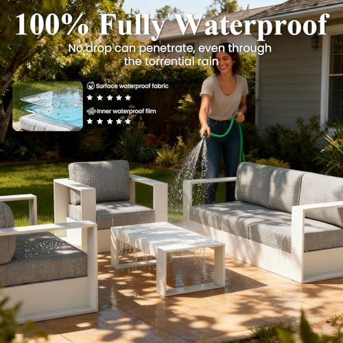 Image of LayinSun Oversized Aluminum Outdoor Furniture, 2 Piece Patio Chair Set, Deep Seating and Upgraded 6-inch Cushions for Porch, Balcony, Deck