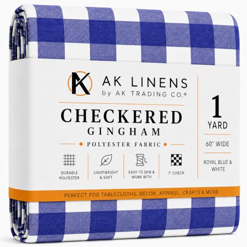 60" Wide Checkered Gingham Buffalo Check Polyester Poplin Fabric - Royal & White - 1 Yard