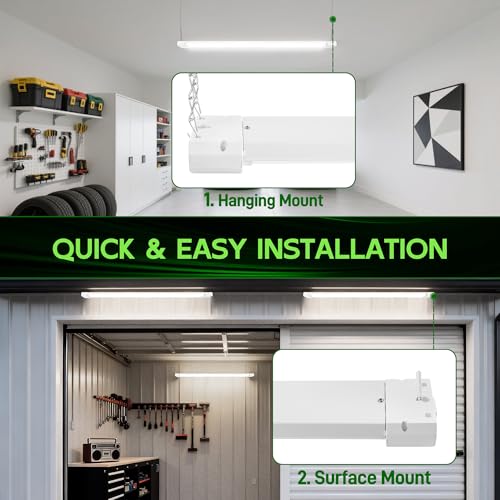 Image of Hlite LED Shop Lights 4FT with Reflector,5500LM,3 Power Level&3CCT,2 Pack | Shop Light 4000K /5000K /6500K Tunable,5W /34W /42W Switchable,Linkable Utility Shop Light for Workshop,Garage,Basement,Warehouse