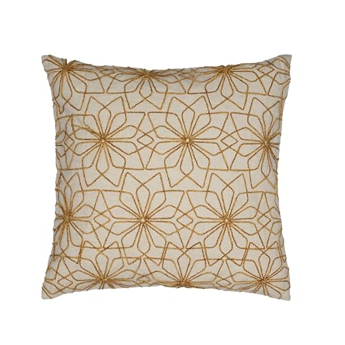 Image of Wakefit Designer Cushion Cover | 16x16 inch | Heavy Embroidery | Cotton & Linen Fabric on Both Sides | Pack of 1 | Abstract Sunflower Mustard
