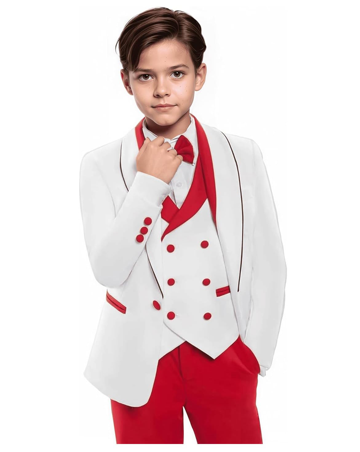 Conjunto de traje formal de 3 piezas para niños, chaqueta de esmoquin, chaleco, pantalones para niños, anillo de boda, portador de fiesta