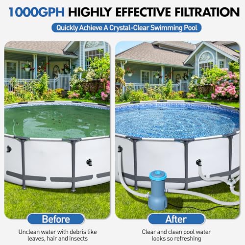 KimFilter Pro Series 1000 GPH Above Ground Pool Filter Pump, Powerful Pool Cartridge Filter Pump, Water Circulation and Filtration System - Improved Water Clarity, Pools Pumps Above Ground-Sky Blue - Thumbnail 3