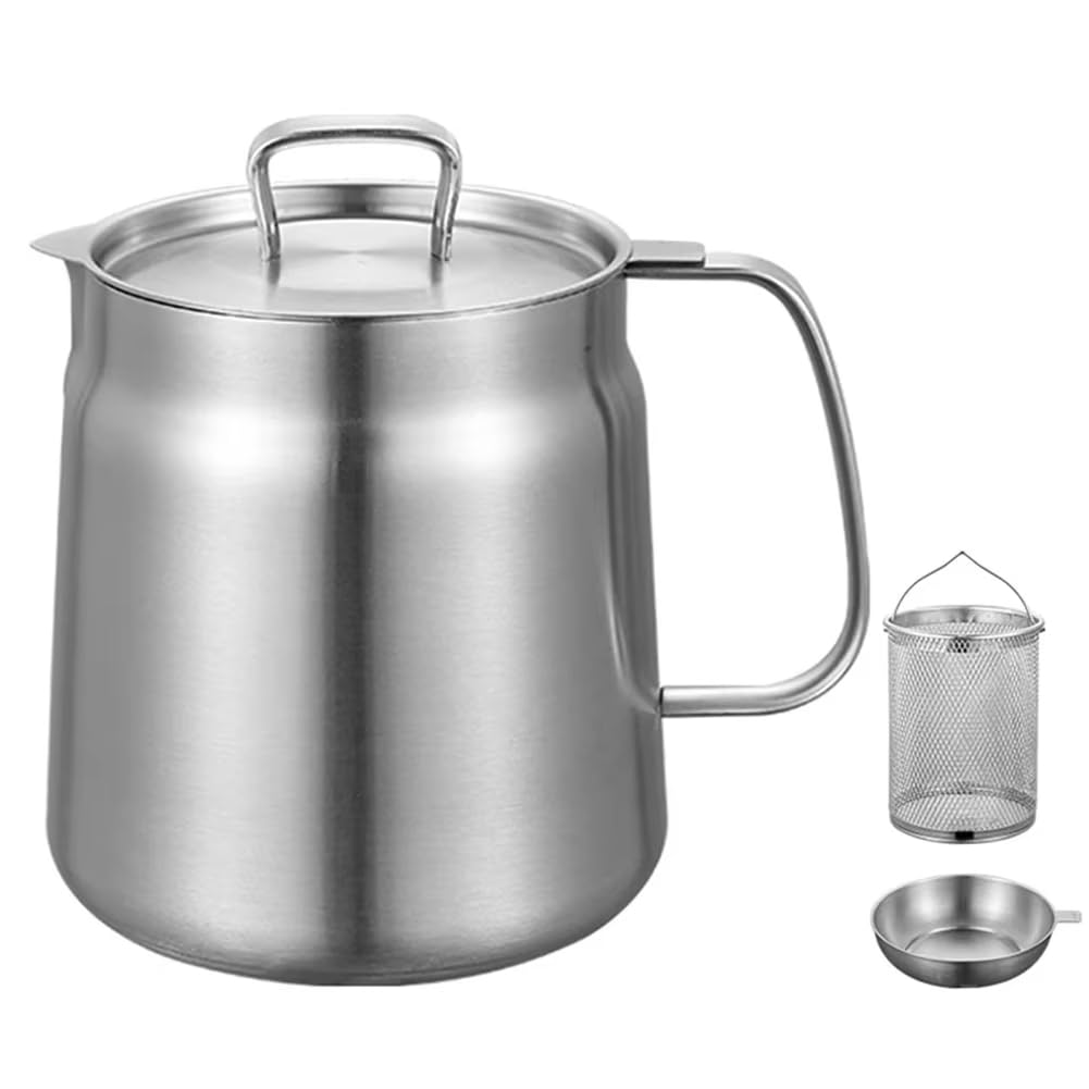 CTRLZS Stainless Steel Fry Kitchen Pot 2L Kitchen Fryer Pan Large Capacity Multifunctional Oil Filter Tank Deep Frying Pot