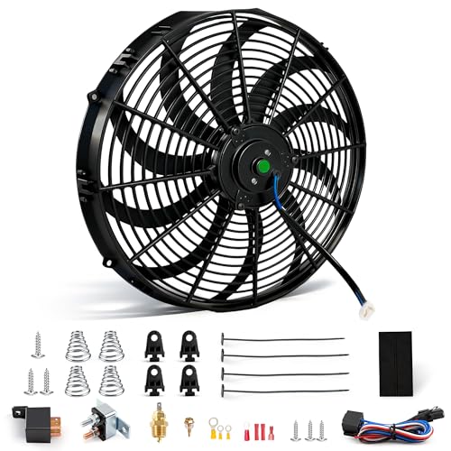 LucaSng 16 inch Electric Radiator Fan 12V 120W with Thermostat Wiring Switch Relay Kit Black
