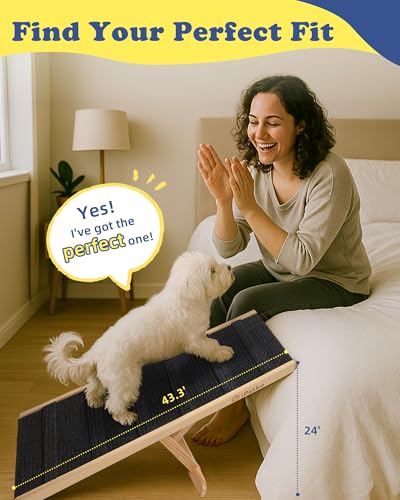 Dog Ramp for Bed Couch Folding Pet Ramps for Small Medium Dogs to Get on Bed, Up to 70 lbs, Adjustable Height 24”, 43.3" Long - Image 3