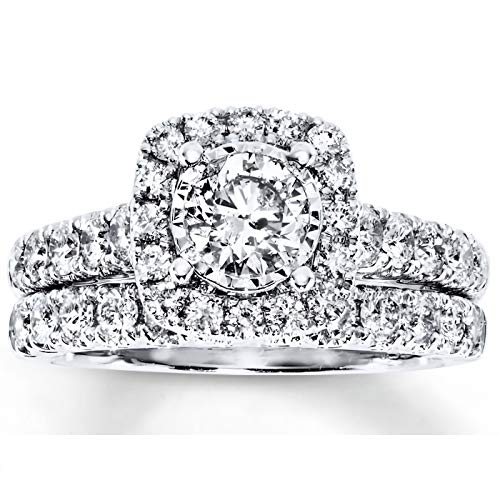 Bridal Set 2 CT TW Round-Cut Moissanite Engagement Rings for Women Silver Free Engraving