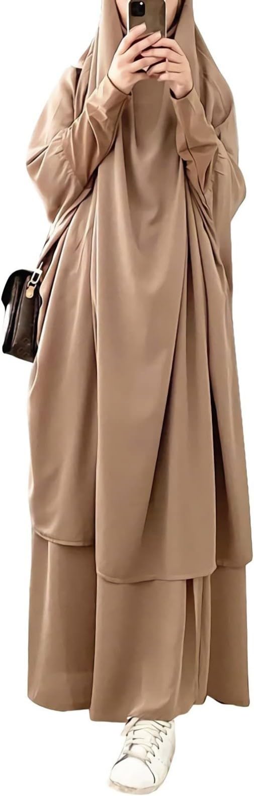 Womens Muslim Abaya Solid Prayer Dress Islamic Maxi Kaftan with Hijab Dubai Full Length 2 Piece Dress