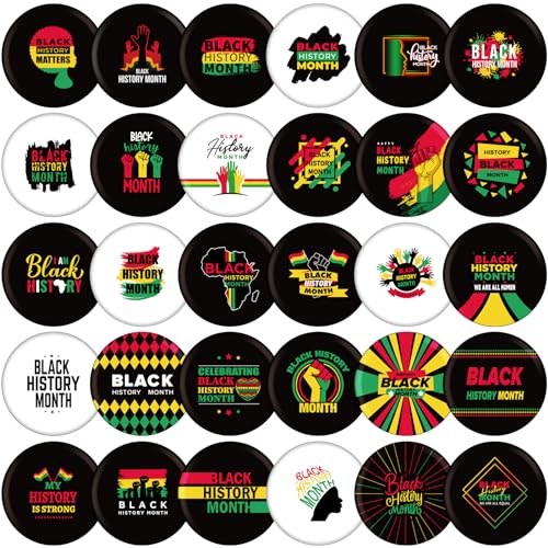Riceshoot 120 Pcs Black History Month Buttons Pins Bulk 1 Inch Buttons Badge Gifts for Black History Decorations Party Favors, 30 Designs