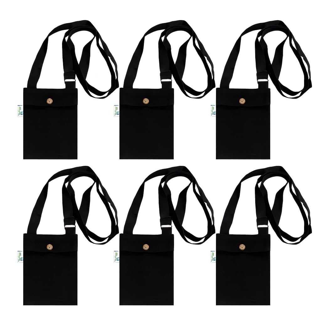VantageKart Canvas Mobile Pouch with Button Flap – Black (Set of 6) | Crossbody Canvas Phone Bags for Travel, Office, DIY, Artists & Daily Use-image-15