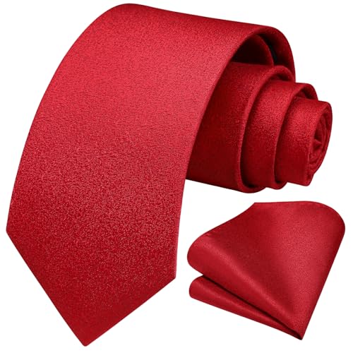 HISDERN Krawatte für Herren rote Krawatte und Einstecktuch-Set klassische Krawatten für Hochzeit Party Geschäft Arbeit