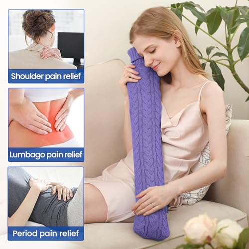 DICEVER Hot Water Bottle with Knitted Cover, Hot Water Bag for Bed, Body Feet Warm, Pain Relief. Hot and Cold Therapies for Women Girls Seniors. Ideal Gift for Birthday, Womens', Christmas Day, Purple