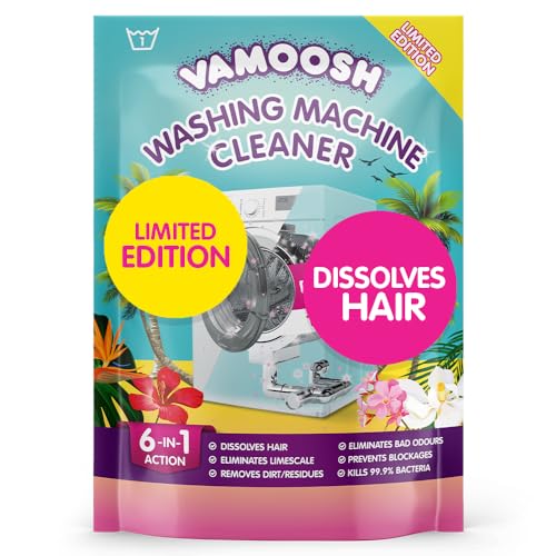 Vamoosh 6-in-1 Washing Machine Cleaner, Tropical Paradise Scent. Dissolves Hair, Eliminates Bad Odours, Removes Limescale, Deep Clean, Leaves Smelling Fresh, Antibacterial, Descales, 1 Wash