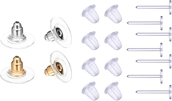Plastic Earrings,Clear Plastic Post Earrings Silicone Earrings Clear Stud Earrings 100 Pairs Back Earrings and Blank Pins Stud&100Pcs Earring Backs