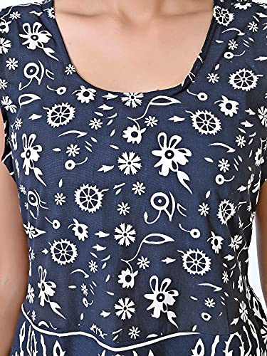 Image of Women's Cotton Printed Traditional Long Midi Maxi Kurti /One Piece Dress (Black Hathi,)