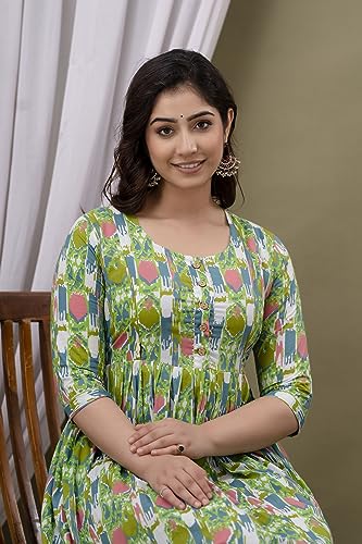 Image of Maternity Feeding Kurti for Women | Cotton Blend Anarkali Dress with Nursing Zip for Pre & Post Pregnancy