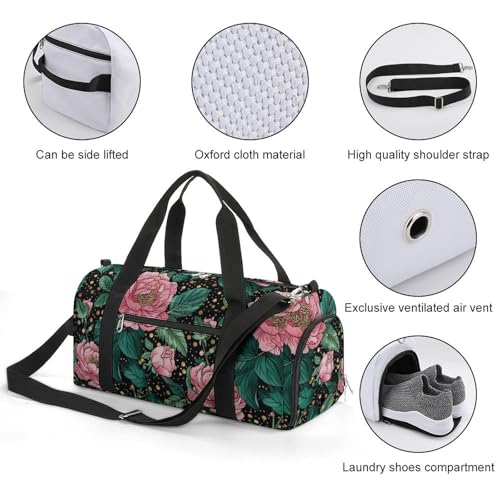 Peonies Peony Flowers Gym Sport Bag Travel Duffel Bags Tote with Shoe Compartment Water Resistant Pouch Unisex3
