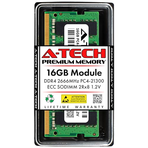 Image of A-Tech 16GB DDR4 2666MHz PC4-21300 ECC SODIMM 2Rx8 Dual Rank 1.2V 260-Pin RAM Memory Upgrade Module for Microserver, Workstation, and Networking Platforms