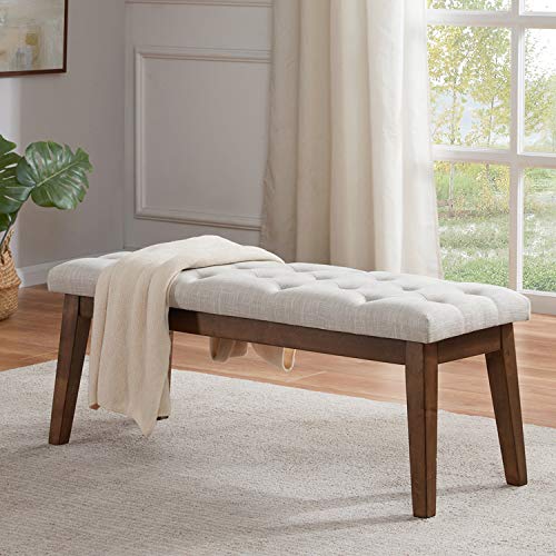 HUIMO Bedroom Bench End of Bed, Upholstered Dining Bench for Kitchen, Button-Tufted Entry Bench, Fabric Ottoman Bench for Living Room, Entryway (Beige) …