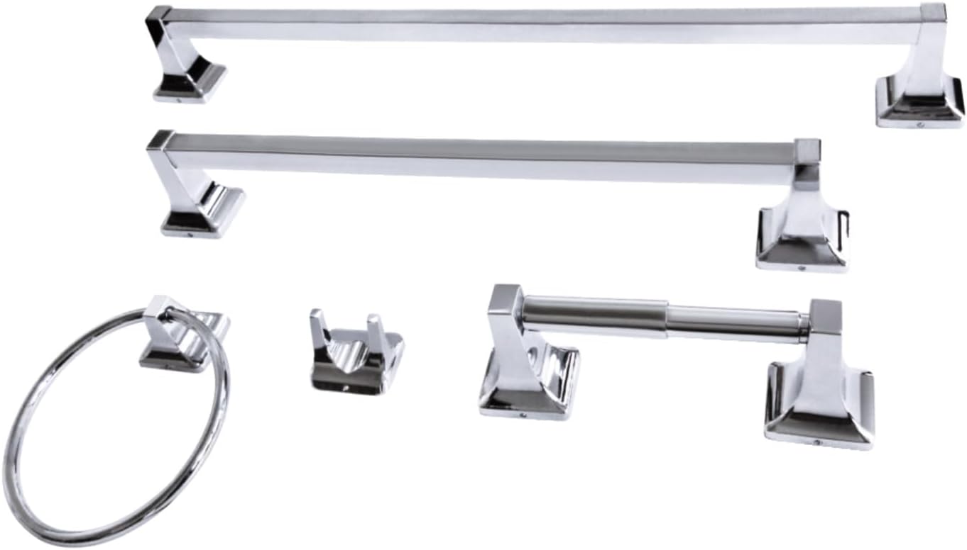 Kingston Brass BAHK602124781 Milton 5-Piece 18-Inch and 24-Inch Towel Bars Bathroom Accessory Set in Polished Chrome