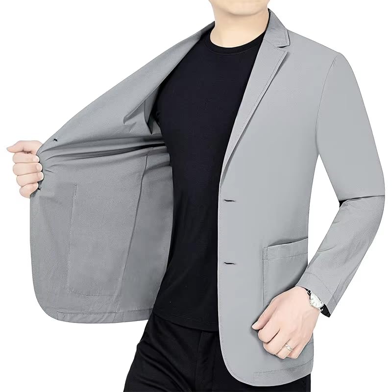 Men's Summer Stretch Lightweight Suit Jacket Breathable Business Casual Blazer for Men-Khaki2
