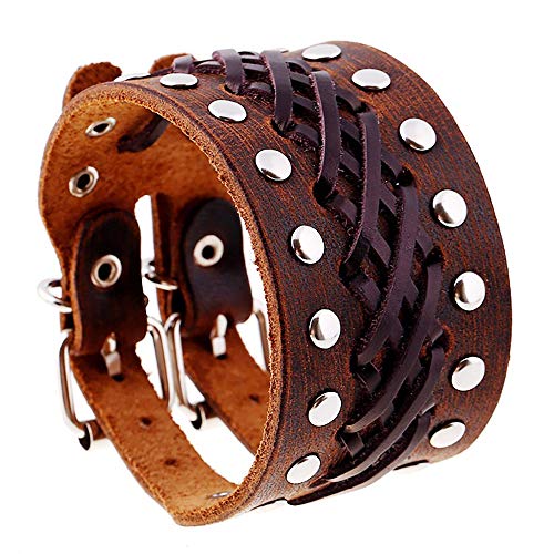 ZENSE - Bracelet de force homme biker en cuir ajustable marron ZB0325-A