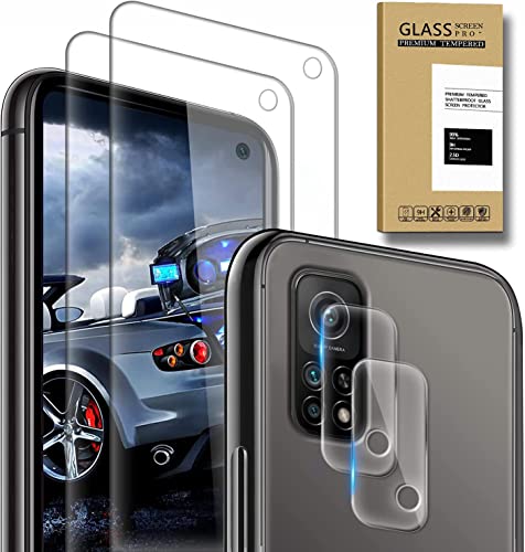 Verre Trempé Compatible avec Xiaomi Mi 10T 5G/10T Pro 5G, Contenir 2 Pièces Protection écran et 2 Pièces Caméra Arrière Protecteur, [Dureté 9H] [sans Bulles] [HD] Anti-Rayures Film Protection écran Cover