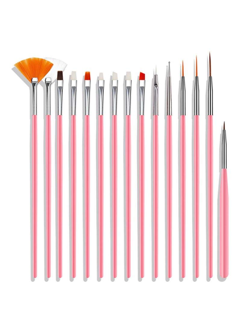 SOLDOUT15 PCS Brush Flat Painting Drawing Pen Nail Art Brushes French Acrylic Nail Brush Kit Set UV Gel Brushes Nail Art Tool (15 PCS, Pink)