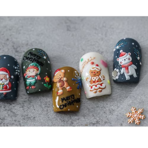 Winter Nail Art Stickers, 5D Stereoscopic Embossed Nail Stickers Winter Snowman Nail Design Stick Elk Pattern Xmas Christmas Bell Tree For Christmas Nail Decoration(4 Sheets) #TOP25