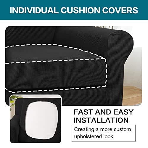 2 Piece Chair Covers Chair Slipcovers For Living Room Armchair Couch Cover Chair Sofa Cover With Individual Cushion Covers Furniture Cover For Chairs Feature Thick Jacquard Fabric (Chair, Black) #TOP4