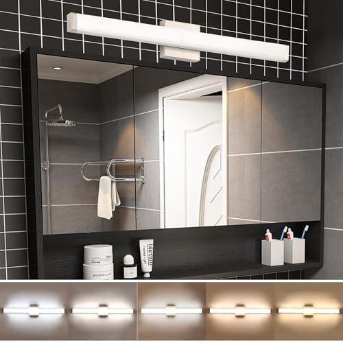 Image of Bathroom Vanity Light Brushed Nickel Square LED 24 inch 14W 4000K Natural White Light Wall Bar Lighting Fixtures Over Mirror (Brushed Nickel, 33.5 inch 5CCTDimmable)